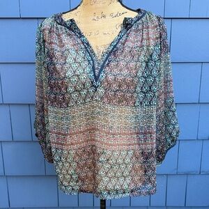 Anthropologie Multicolor Sheer Blouse Maeve green blue